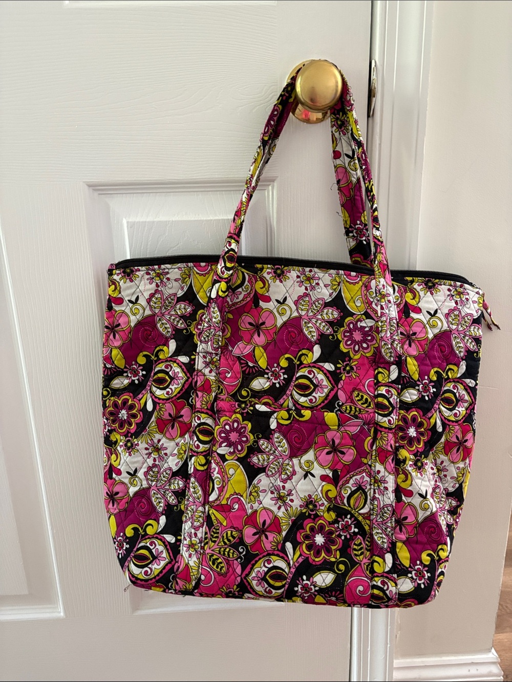 Quilted Floral Tote Bag in Pink and Black